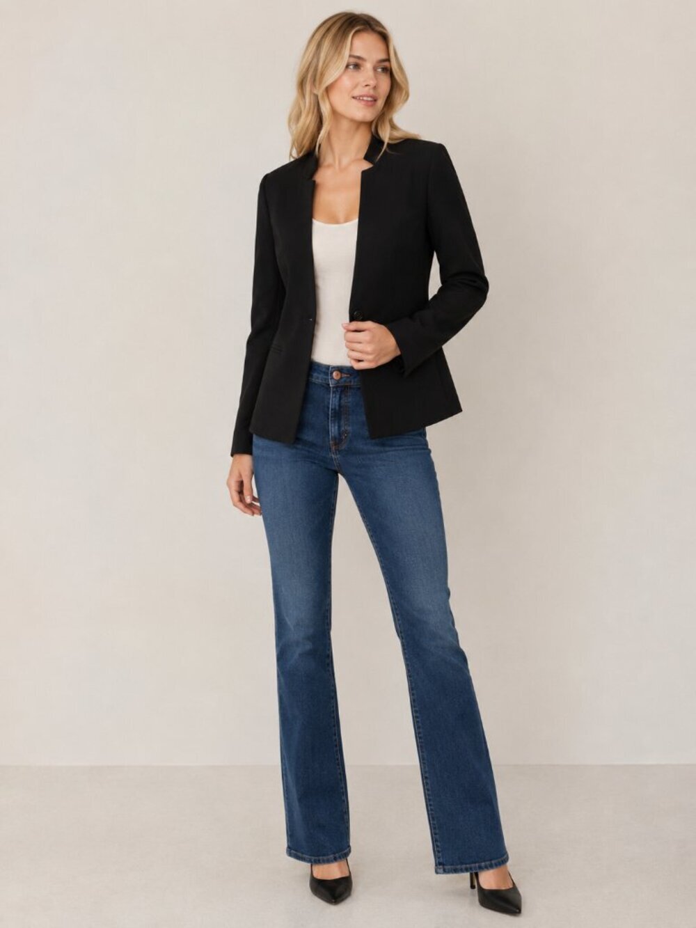 Banana Republic Petite Ponte One-Button Blazer Stand Collar Black 0P #A2562